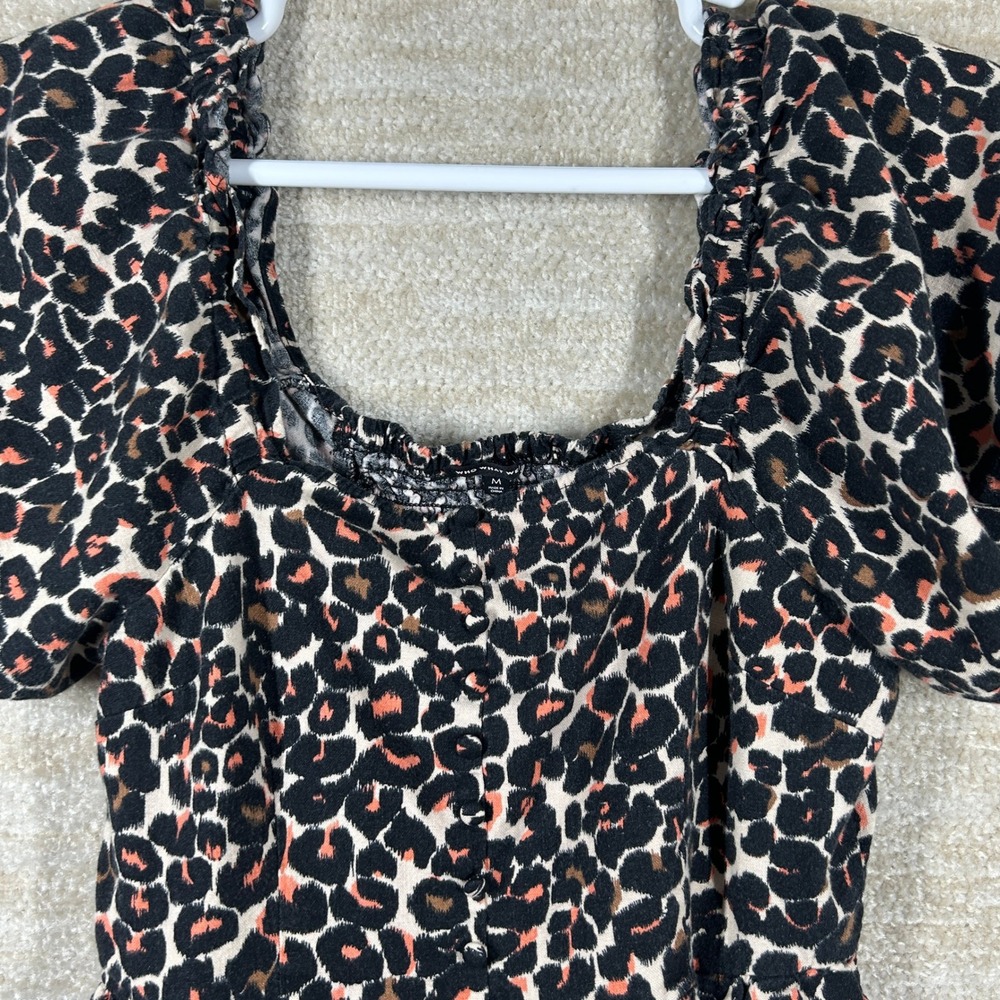 Who What Wear Womens Boho Indie Sleaze Leopard Puff Sleeve Mini Dress Size M